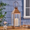 Noble House Tulsa 22" Modern Outdoor Stainless Steel Lantern in Rose Gold